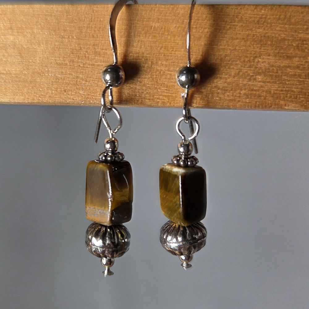 Sterling Silver and Tiger Eye Dangle Earrings